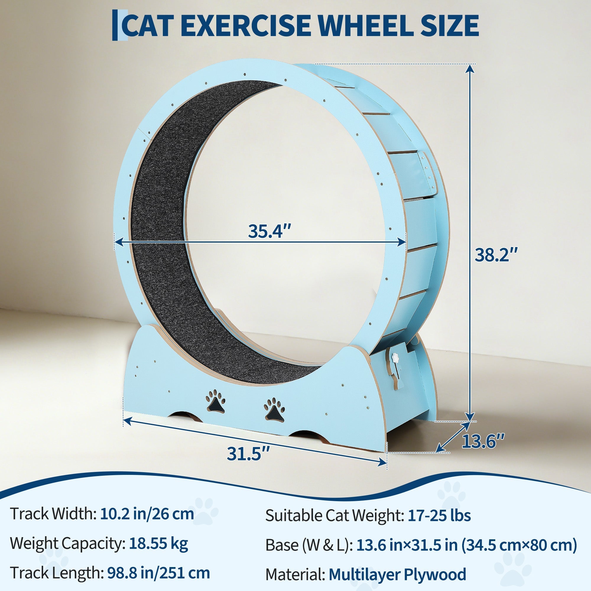 Garvee Low Noise Cat Exercise Wheel – Indoor Wooden Running Treadmill with Removable Carpeted Catwalk, Promotes Healthy Activity & Entertainment, Plume Teaser Toy Included – Mint Green