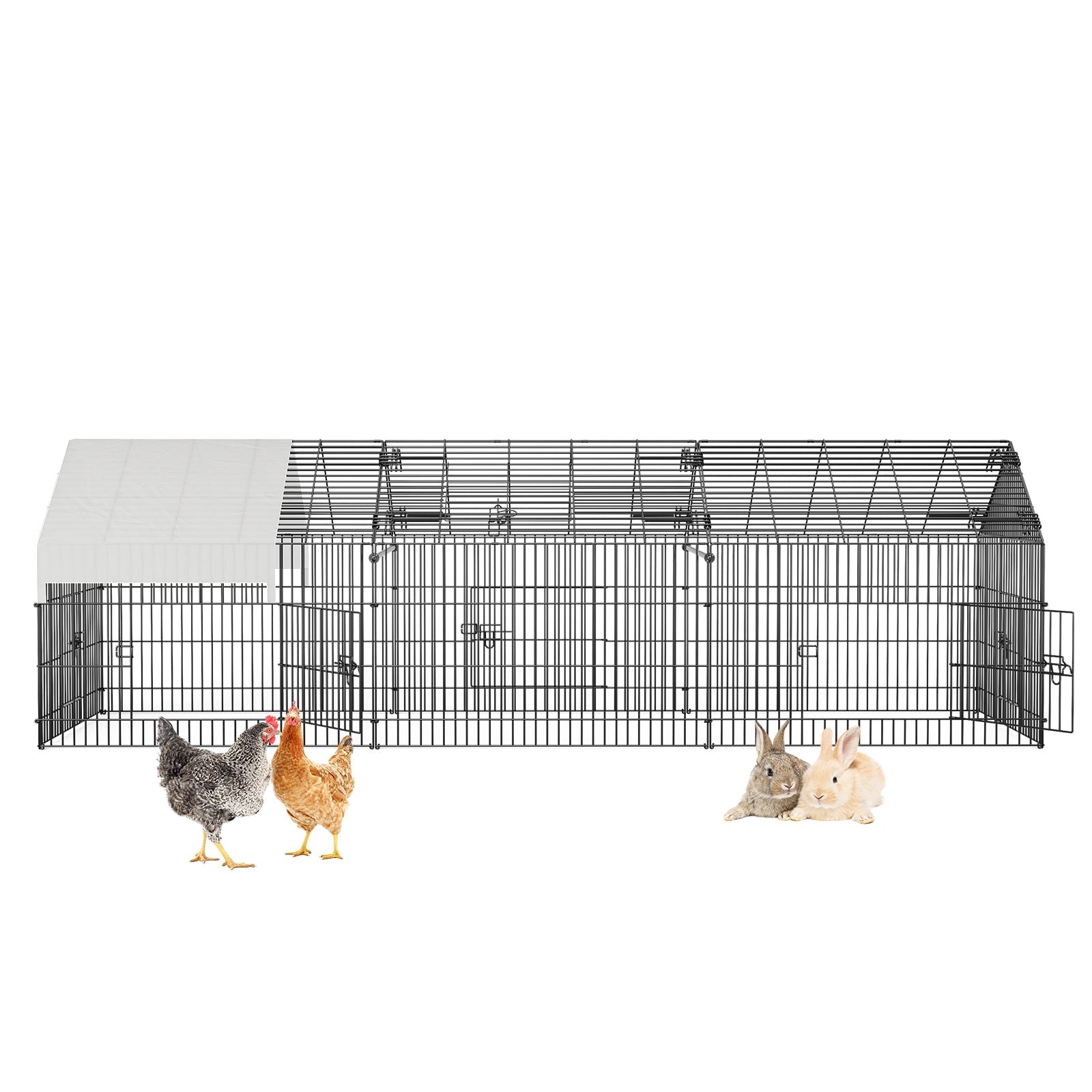 Garvee 130" Large Metal Chicken Coop and Rabbit Hutch – Portable Corrosion-Resistant Poultry Run Cage with Weatherproof 600D Oxford Cover and Secure Latches for 8-15 Hens, Ducks, or Small Animals (Black)
