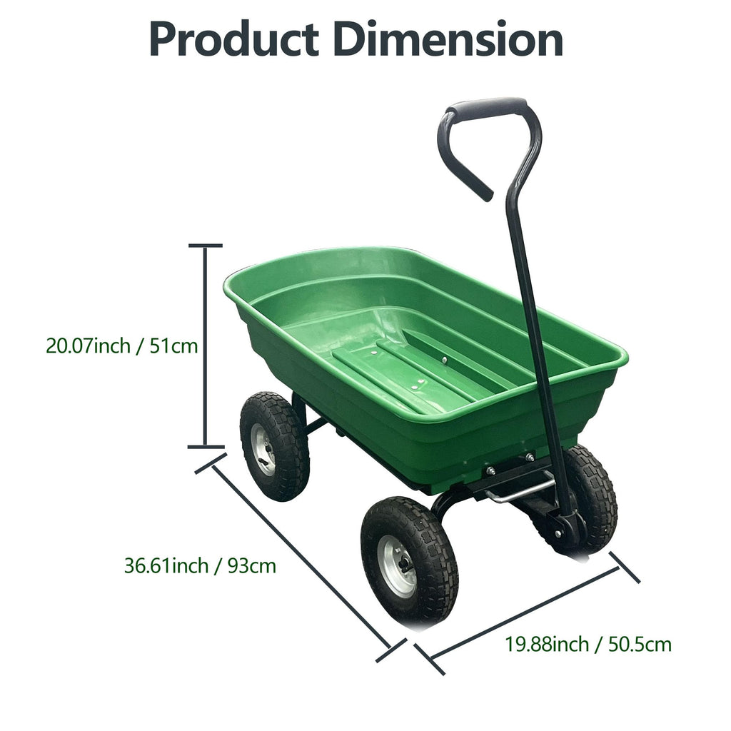 Garvee Garden Wheelbarrow Cart, 4-Wheel Green Utility Wagon with Built-In Stand for Yard Work, Planting and Home Outdoor Transport