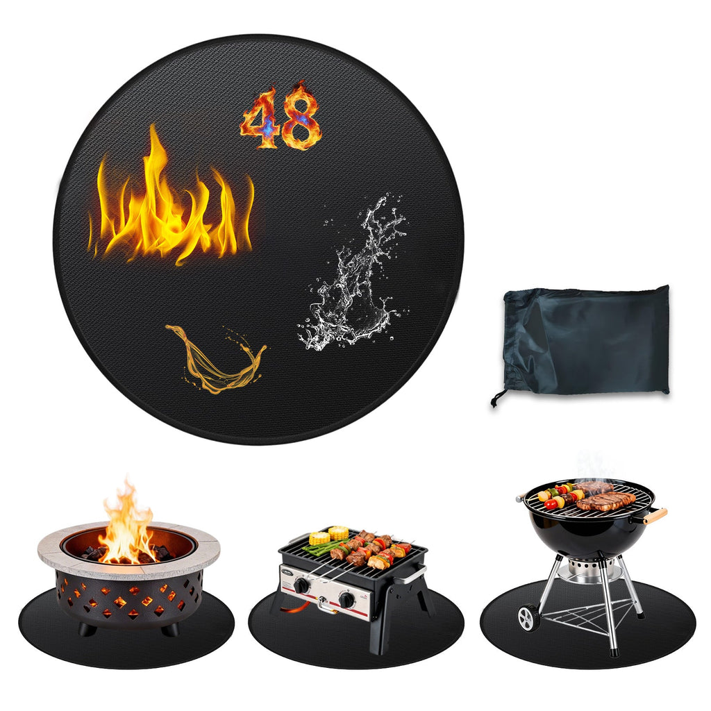 Garvee Double-Sided Fireproof & Waterproof Grill Mat – Heavy-Duty Fire Pit Deck Protector – Oil-Resistant, Reusable Pad for Patio, Outdoor & Indoor BBQ Fireplace – Black, 48-Inch