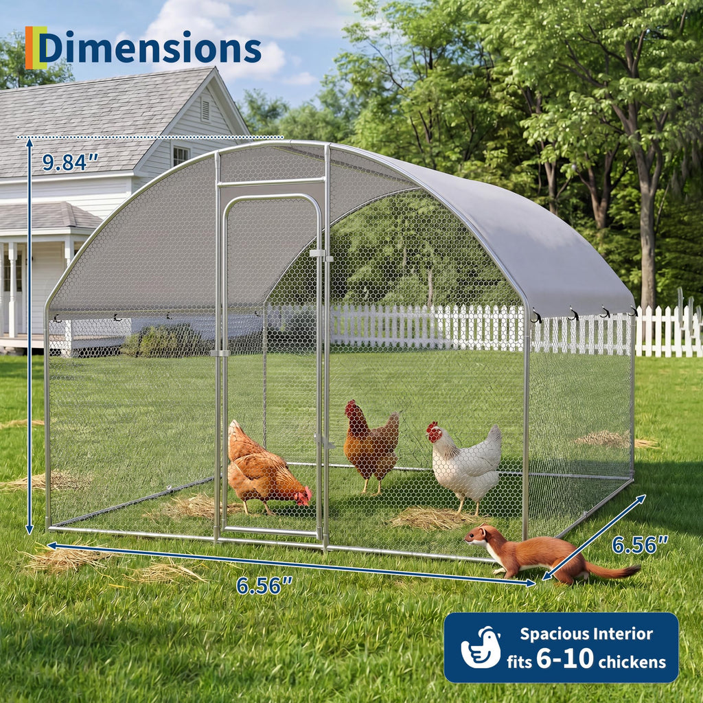 Garvee Large Metal Chicken Coop, Walk-In Poultry Cage with Waterproof Cover for Backyard Farm Use 9.84' × 6.56' × 6.56'
