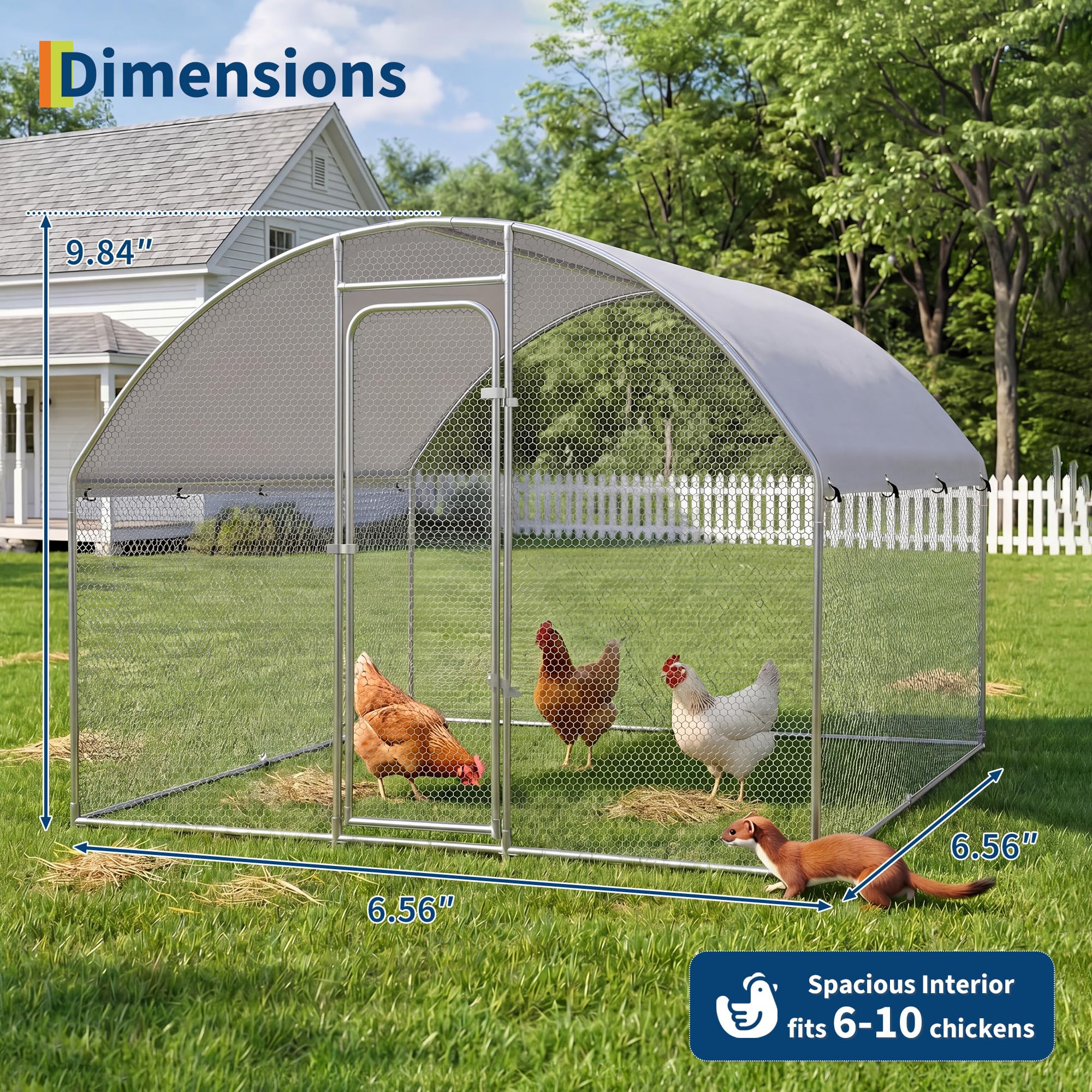 Garvee Large Metal Chicken Coop, Walk-In Poultry Cage with Waterproof Cover for Backyard Farm Use 9.84' × 6.56' × 6.56'