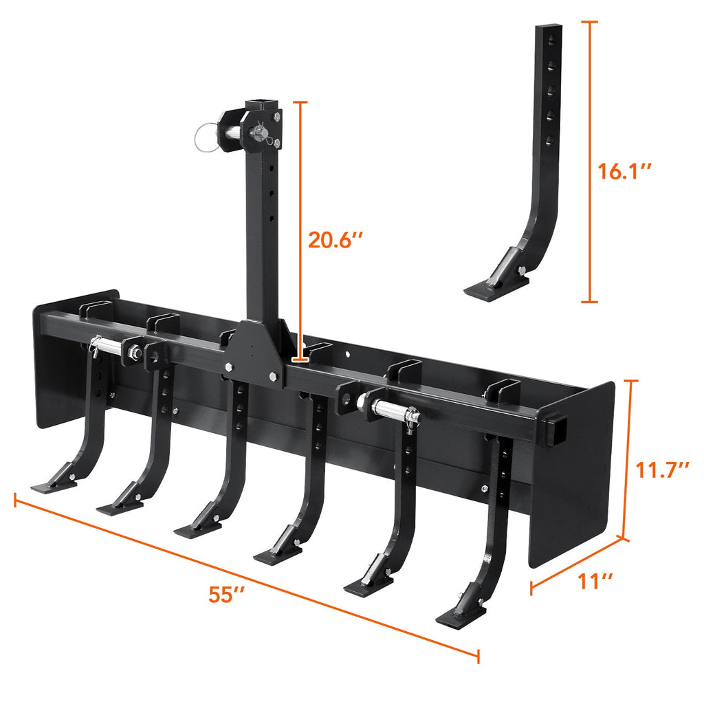 Garvee 55" Box Blade for Tractor, Box Scraper for Tractor 3 Point Hitch, Box Blade Suitable for CAT-0 &amp; CAT-1 Tractors