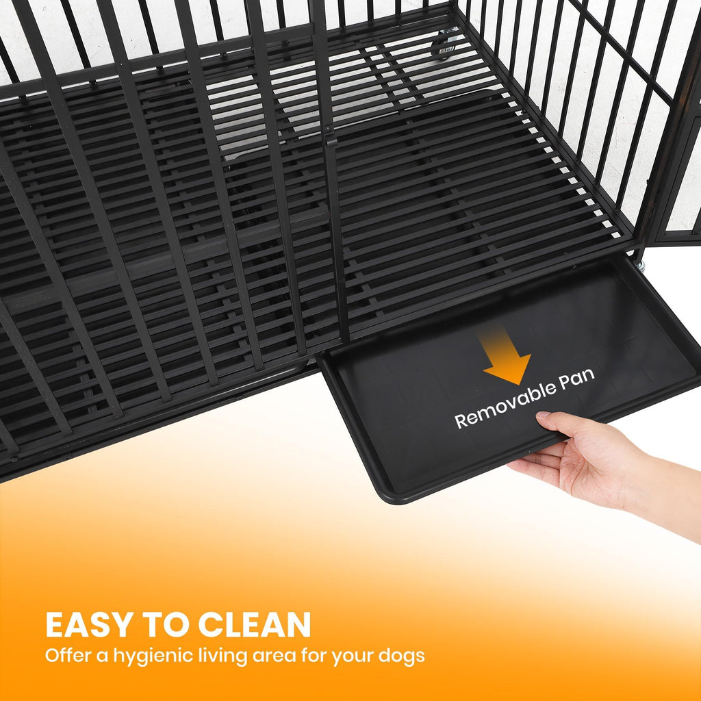 Garvee 54 Inch Heavy Duty Dog Crate, Metal Escape Proof Dog Kennel Indoor with 3 Doors, Removable Tray, Extra Large Dog Cage with Wheels for Large and Medium Dogs, Black