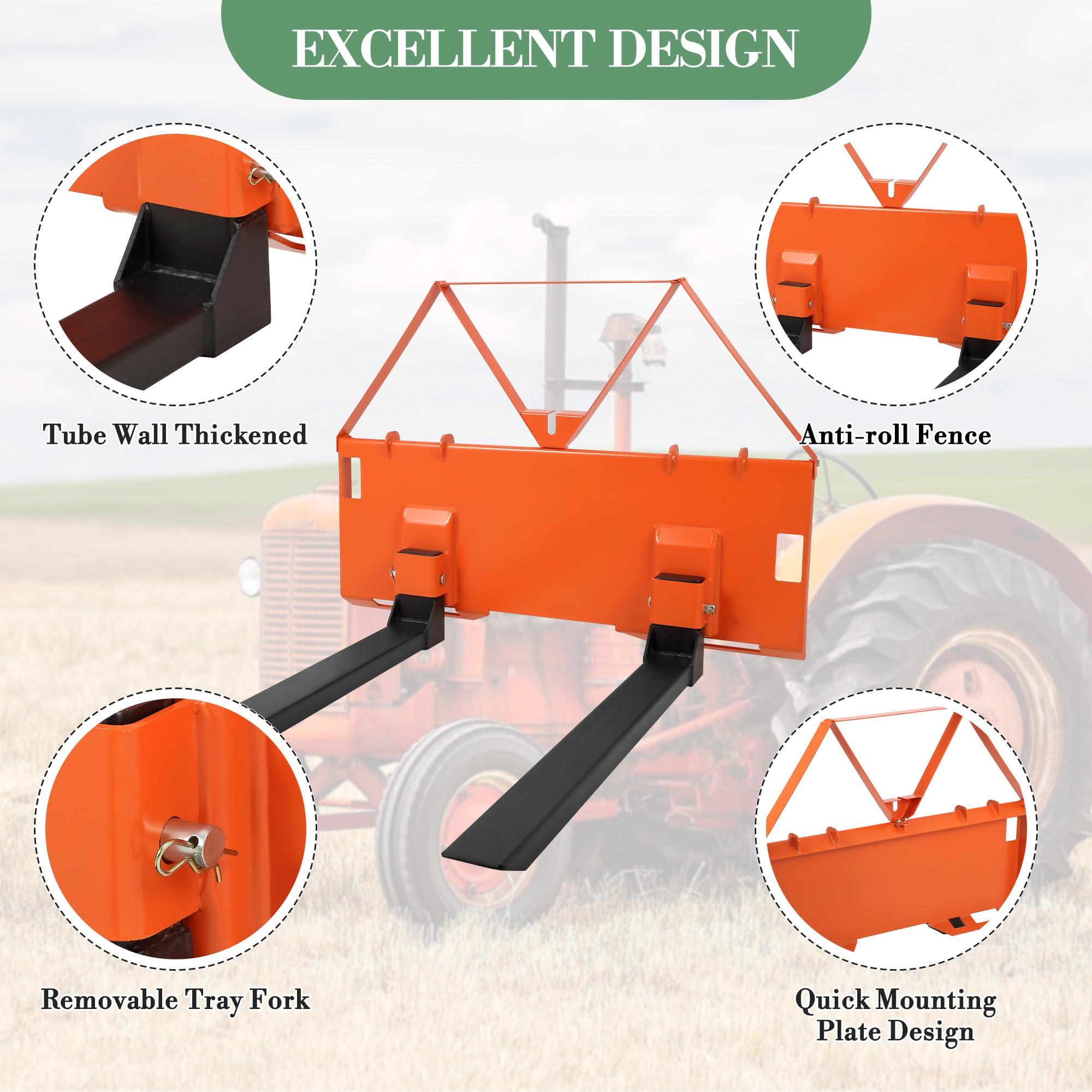 Garvee 46" Heavy-Duty Pallet Forks for Tractor & Skid Steer – 3200 lbs Capacity – Quick Attach Loader Fork Attachment – Global Farm Material Handling Tool – Color: Orange | Packed in Two