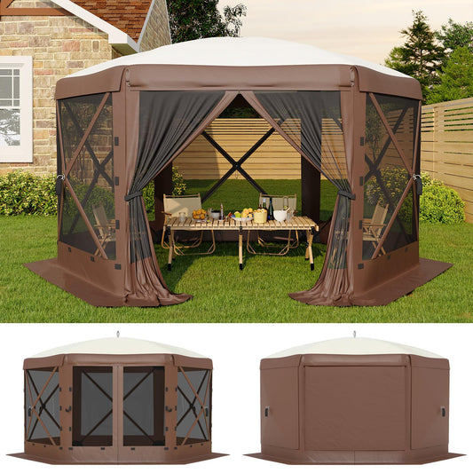 Garvee 13x13 ft Screen Tent with 6 Wind Panels - Instant Setup Outdoor Canopy, Wind & Rain Resistant Shelter with Full Mesh Walls for Camping, Backyard and Garden,Khaki