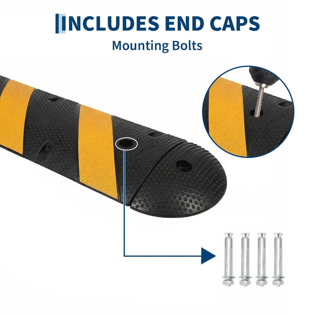 Garvee Heavy Duty Rubber Speed Bump 72" with Reflective Stripes & End Caps, 25000 LBS Capacity for Driveway, Garage & Road Safety