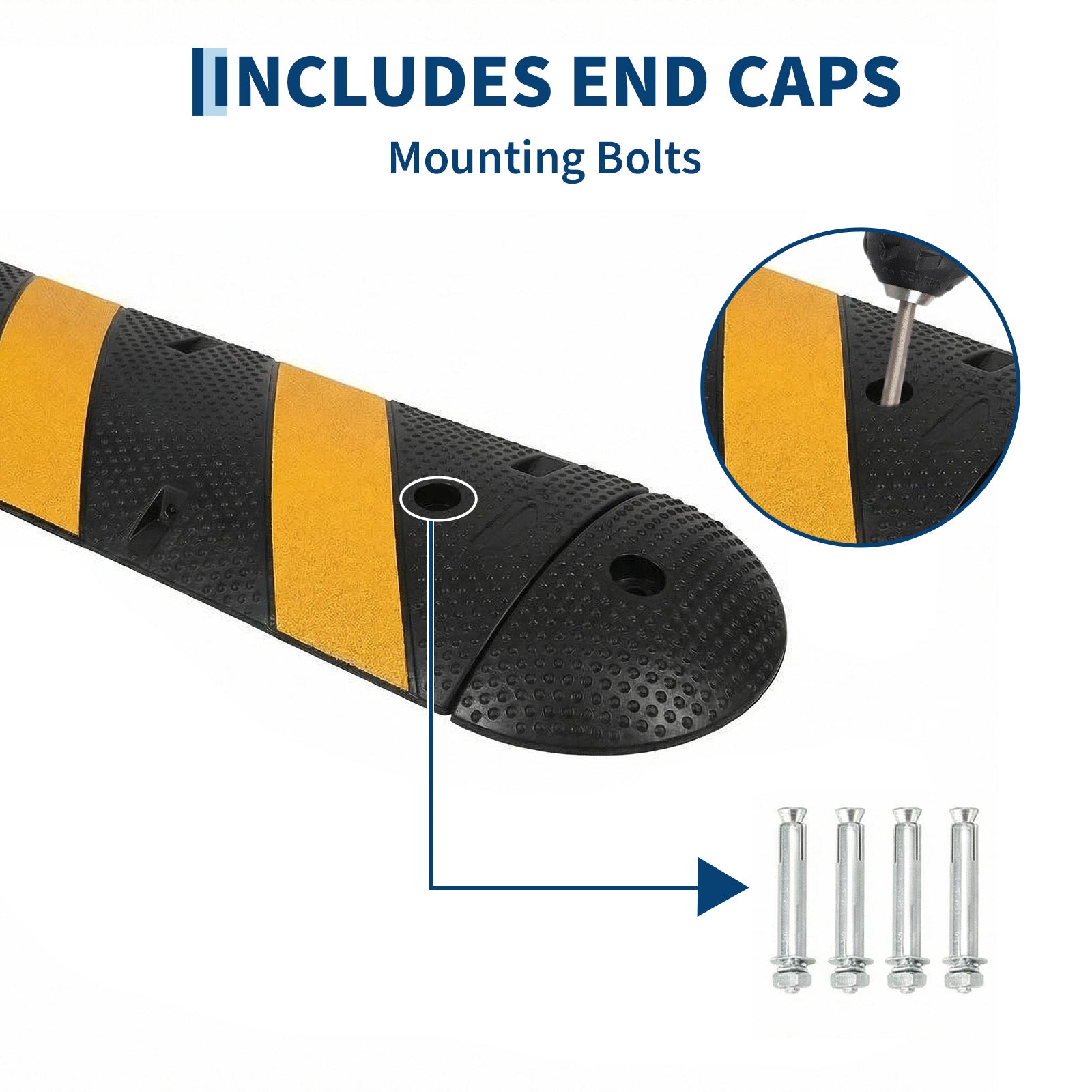 Garvee Heavy Duty Rubber Speed Bump 72" with Reflective Stripes & End Caps, 25000 LBS Capacity for Driveway, Garage & Road Safety