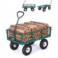 Garvee 800LBS Green Heavy Duty Steel Garden Cart Wagon with 10" Pneumatic Tires, Removable Mesh Sides, 180° Rotating Handle & Waterproof Bag, Utility Yard Trailer for Lawn, Garden & Farm