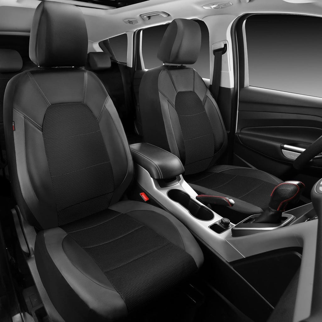 Garvee Global 9-Piece PU Leather Car Seat Cover Set – Full Coverage, Waterproof, Breathable, Non-Slip, Safety Cushion Compatible, Easy Installation – Fits Auto, Ford, Audi, Toyota, French Car, Mini, Includes Headrest Covers – Gray