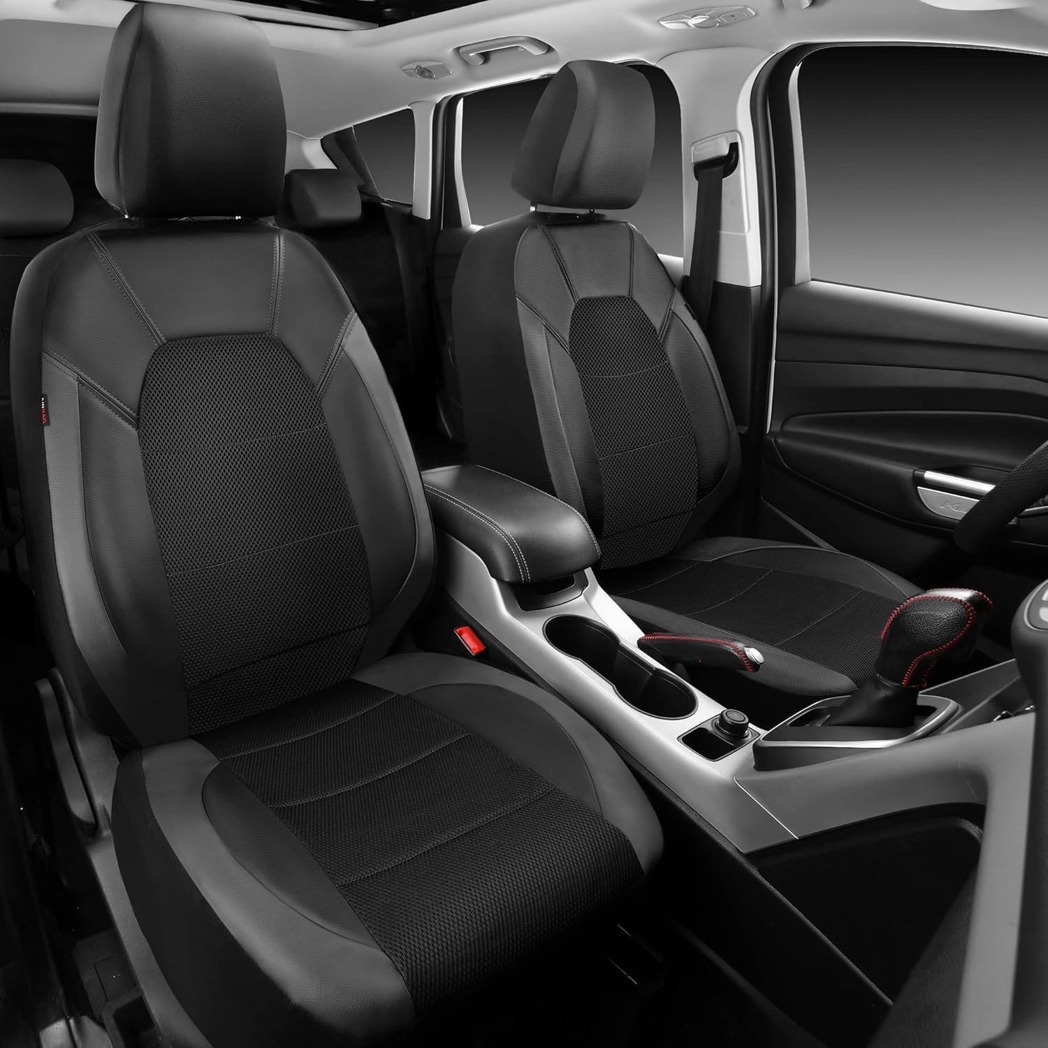 Garvee Global 9-Piece PU Leather Car Seat Cover Set – Full Coverage, Waterproof, Breathable, Non-Slip, Safety Cushion Compatible, Easy Installation – Fits Auto, Ford, Audi, Toyota, French Car, Mini, Includes Headrest Covers – Gray