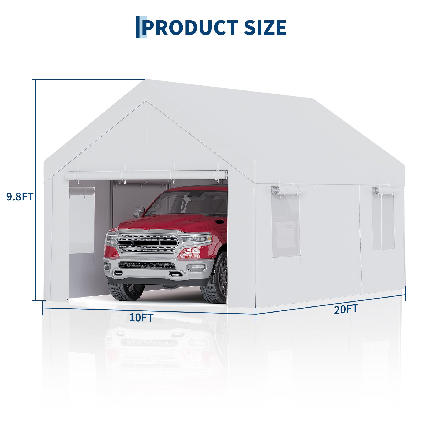 Garvee Portable Carport, 10 x 20 FT White Vehicle Shelter with Galvanized Steel Frame, 4 Roll-Up Doors and 4 Vent Windows for Cars, Trucks and Boats