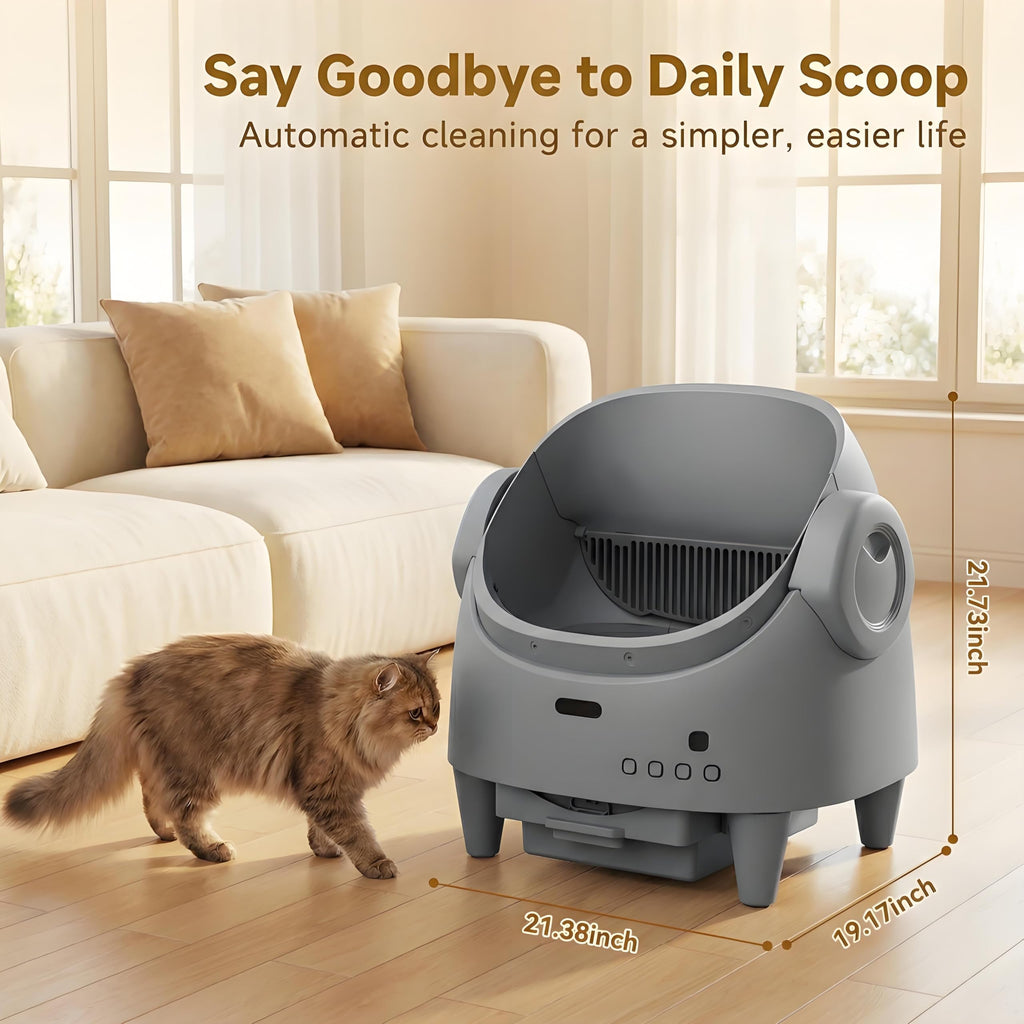 Garvee Automatic Cat Litter Box with App Control, Smart Self Cleaning Odor-Free Cat Toilet with Large Waste Bin and Disposable Bags, Open Top Design for Single or Multi Cat Households, Gray