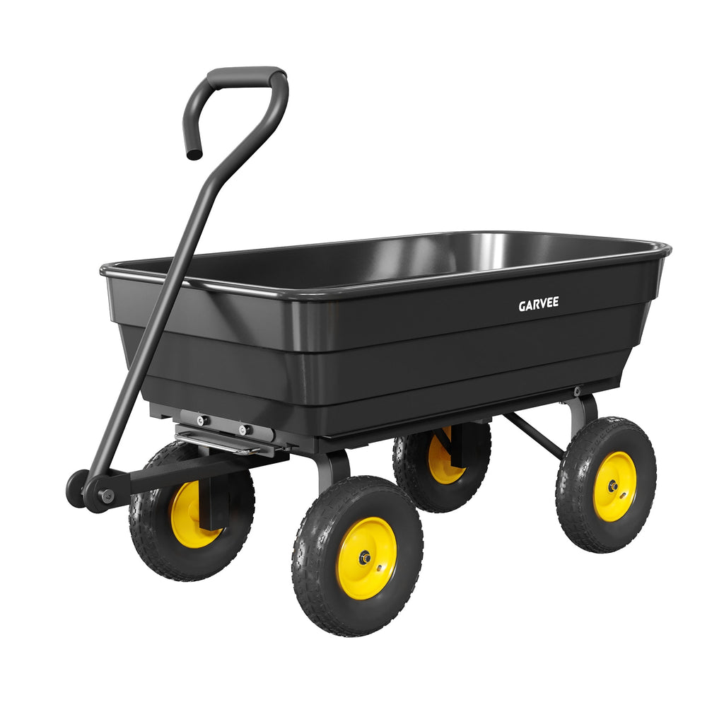 Garvee 600 lb Heavy-Duty Poly Garden Dump Cart, Utility Wagon with Quick-Tilt Dump System, 10" No-Flat All-Terrain Wheels, Convertible Tow Handle & Reinforced Steel Frame for Yard, Soil, Rocks & Landscaping, Black/Yellow