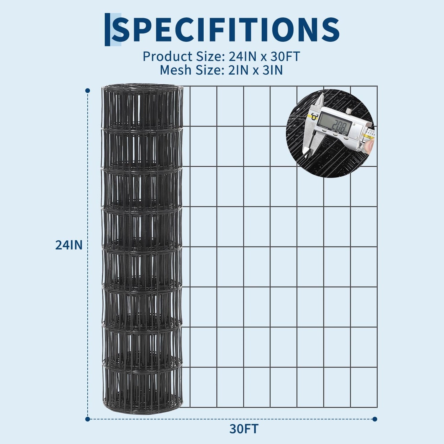 Garvee Wire Fence,24 Inch x 30 Foot,2x3 Inch 16GA,Garden Border Fencing Roll Vinyl Coating Metal Wire Mesh for Yard Vegetable Plant Protection Poultry Netting