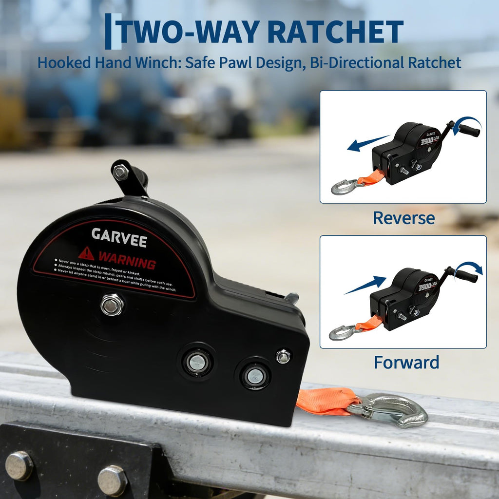 Garvee 3500 lbs Heavy-Duty Boat Trailer Winch - Hand Crank Winch with 33ft Strap, 4:1/8:1 Gear Ratio for Towing and Pulling Boats, Trailers, Trucks, RVs, ATVs, Jet Skis, and Off-Road Recovery, Orange
