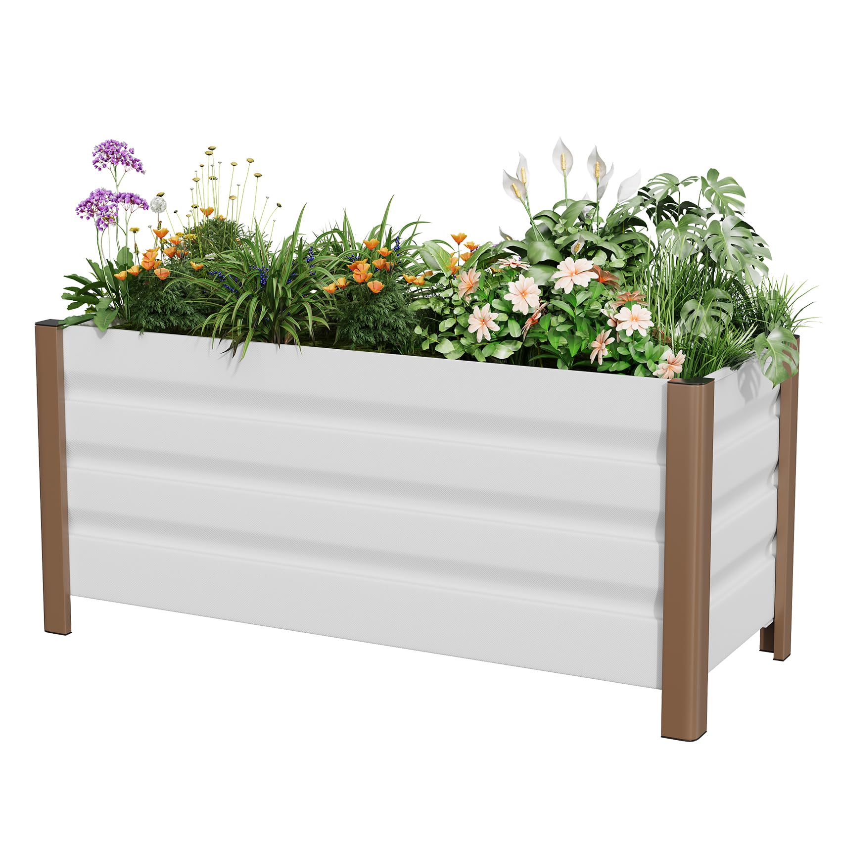 Garvee 39" Aluminum Raised Garden Bed, 18" Deep Rustproof Planter Box with Drainage Holes & Rounded Edges for Patio, Balcony & Garden, Beige