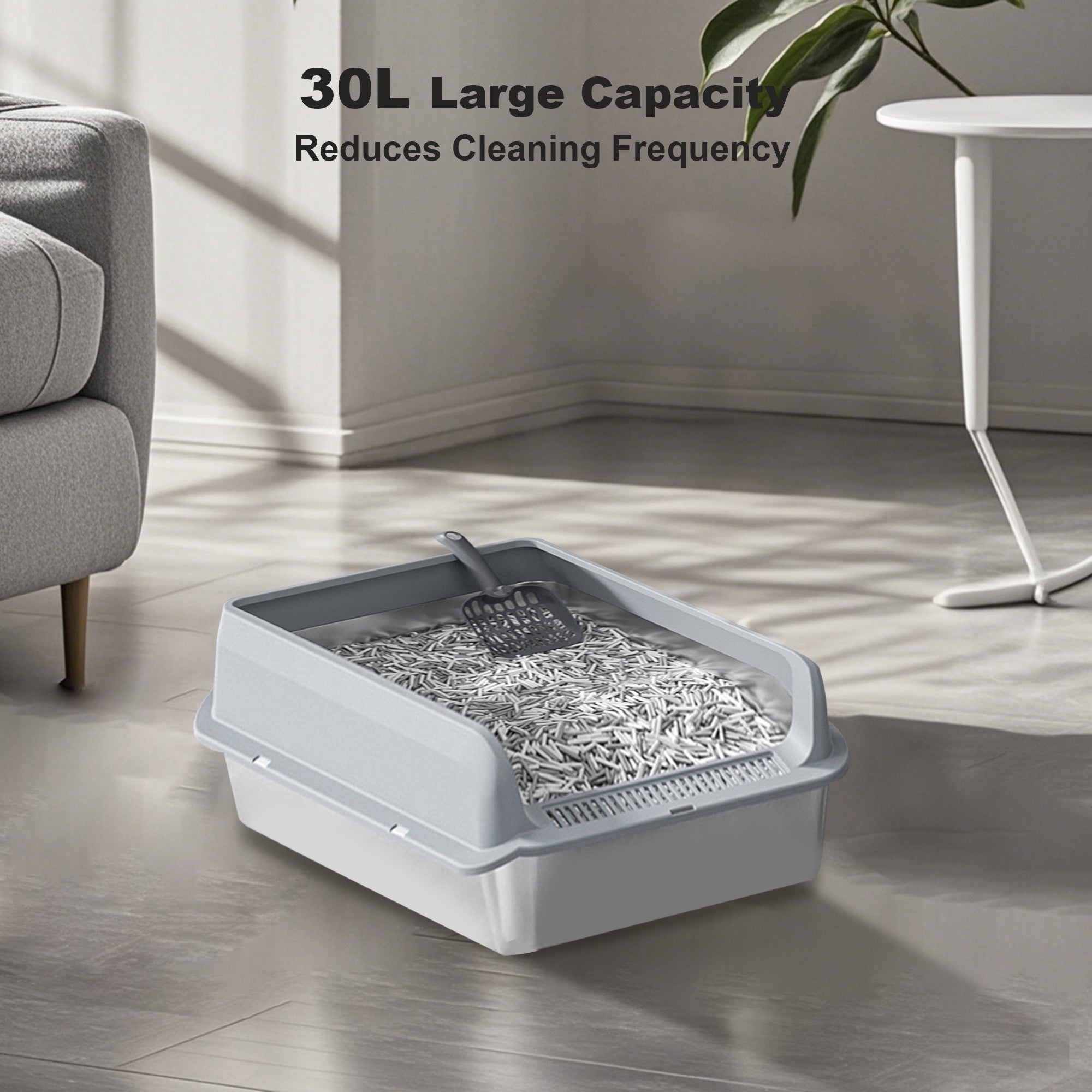Garvee Stainless Steel Cat Litter Box with Lid, 23.6"x15.8"x9.8" Large Litter Box for Big Cats, Anti Leakage, Odor-Free & Easy Cleaning Metal Litter Pan Include Scoop, Non-Sticky with High Wall Sides-grey