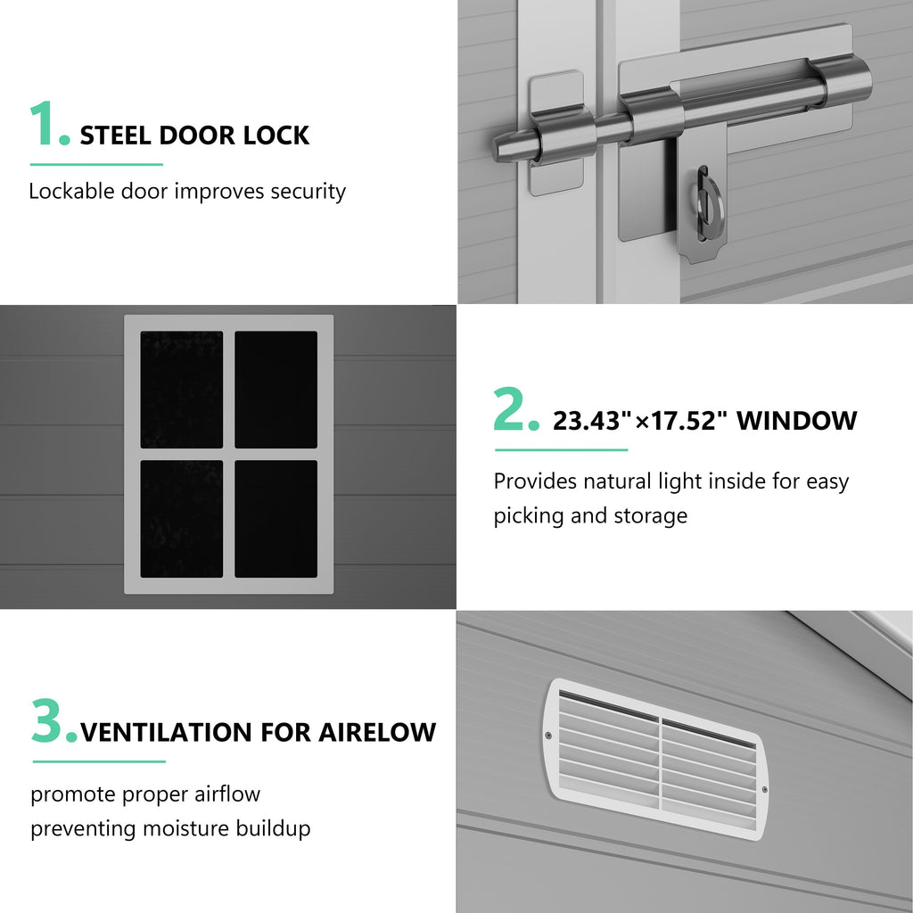 Garvee 6×4.5FT Resin Outdoor Storage Shed, Waterproof Garden Tool Shed with Floor, Window, Vents, Lockable Door & Ramp, UV-Resistant Patio Storage House for Backyard, Garden, Light Grey