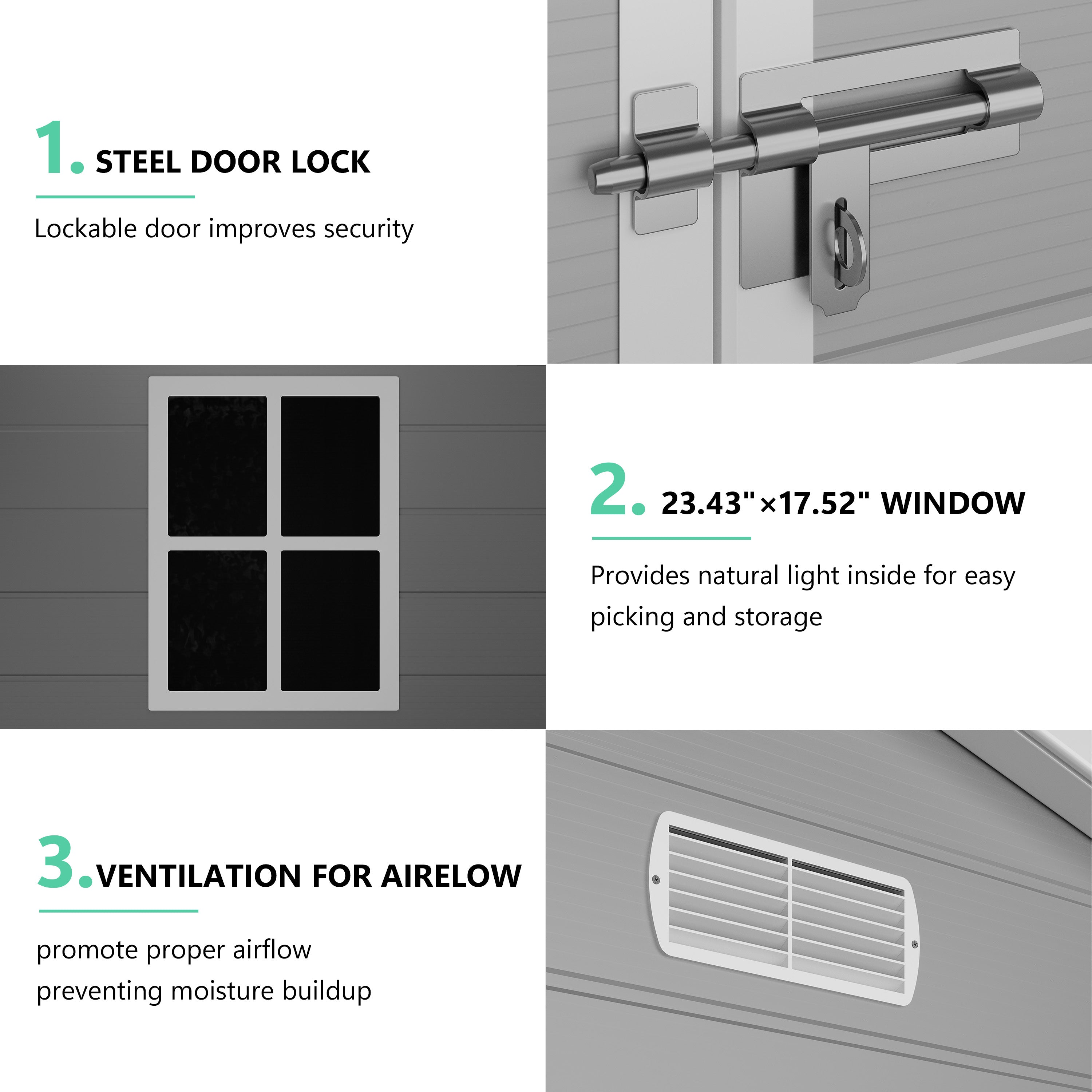 Garvee 6×4.5FT Resin Outdoor Storage Shed, Waterproof Garden Tool Shed with Floor, Window, Vents, Lockable Door & Ramp, UV-Resistant Patio Storage House for Backyard, Garden, Light Grey