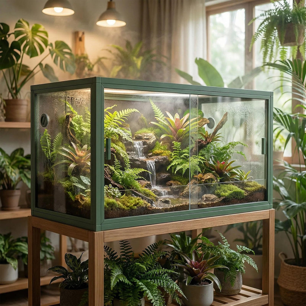 Garvee 120 Gallon Reptile Terrarium 48"x24"x24", Large Bearded Dragon Tank with Sliding Glass Doors, Heavy-Duty Screen Top Ventilation, Anti-Escape Enclosure for Lizards & Snakes, Green