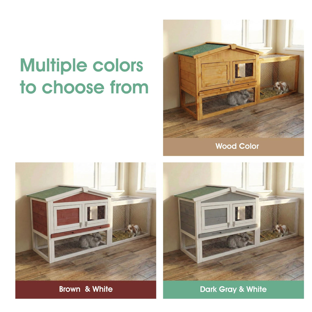 Garvee Spacious 2-Story Wooden Small Animal Cage for Rabbits, Guinea Pigs & Chickens - Weatherproof Hutch with Anti-Chew Metal Frame, Leak-Proof Removable Tray, Secure Wire Netting, Indoor & Outdoor Use, Natural Wood Color