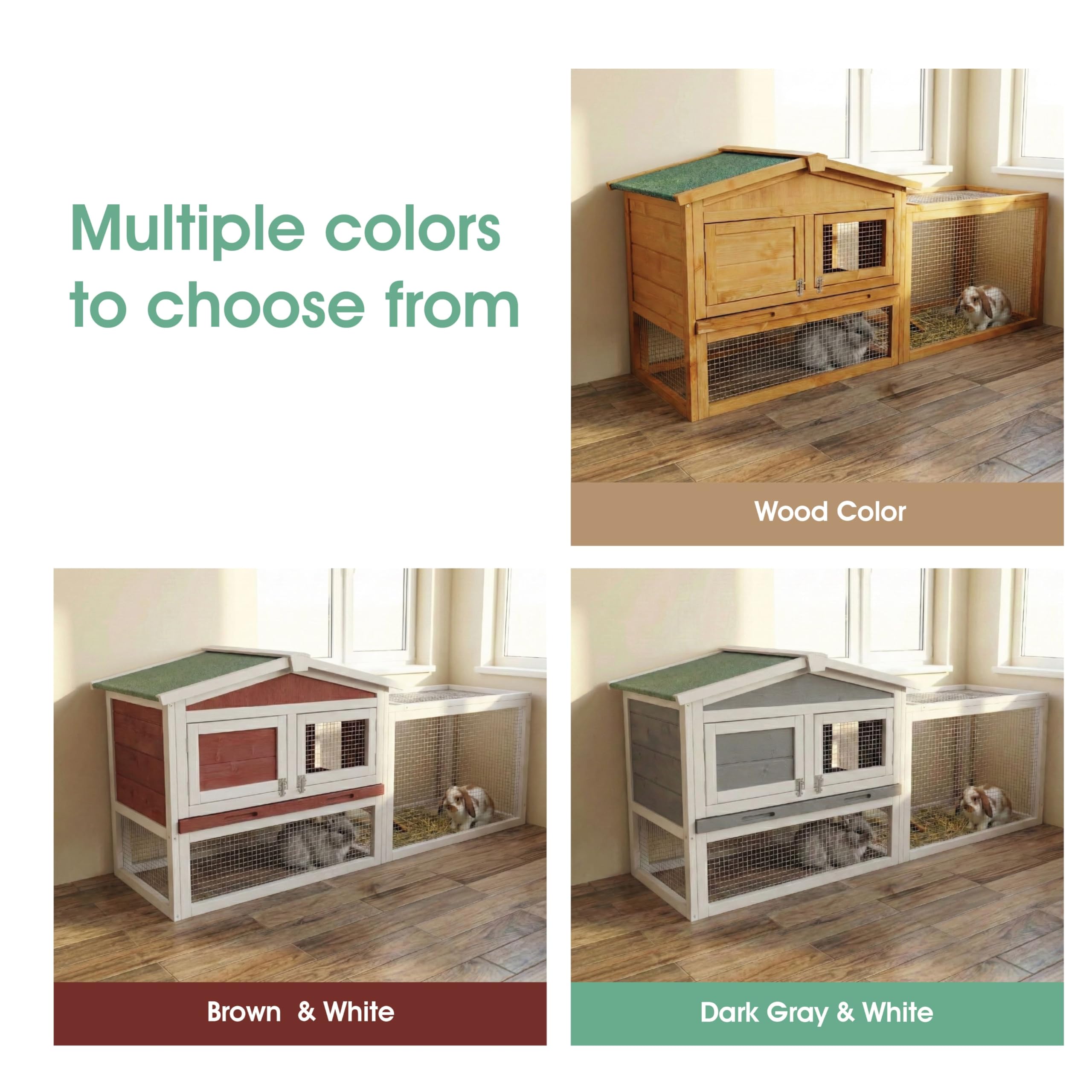 Garvee Spacious 2-Story Wooden Small Animal Cage for Rabbits, Guinea Pigs & Chickens - Weatherproof Hutch with Anti-Chew Metal Frame, Leak-Proof Removable Tray, Secure Wire Netting, Indoor & Outdoor Use, Natural Wood Color