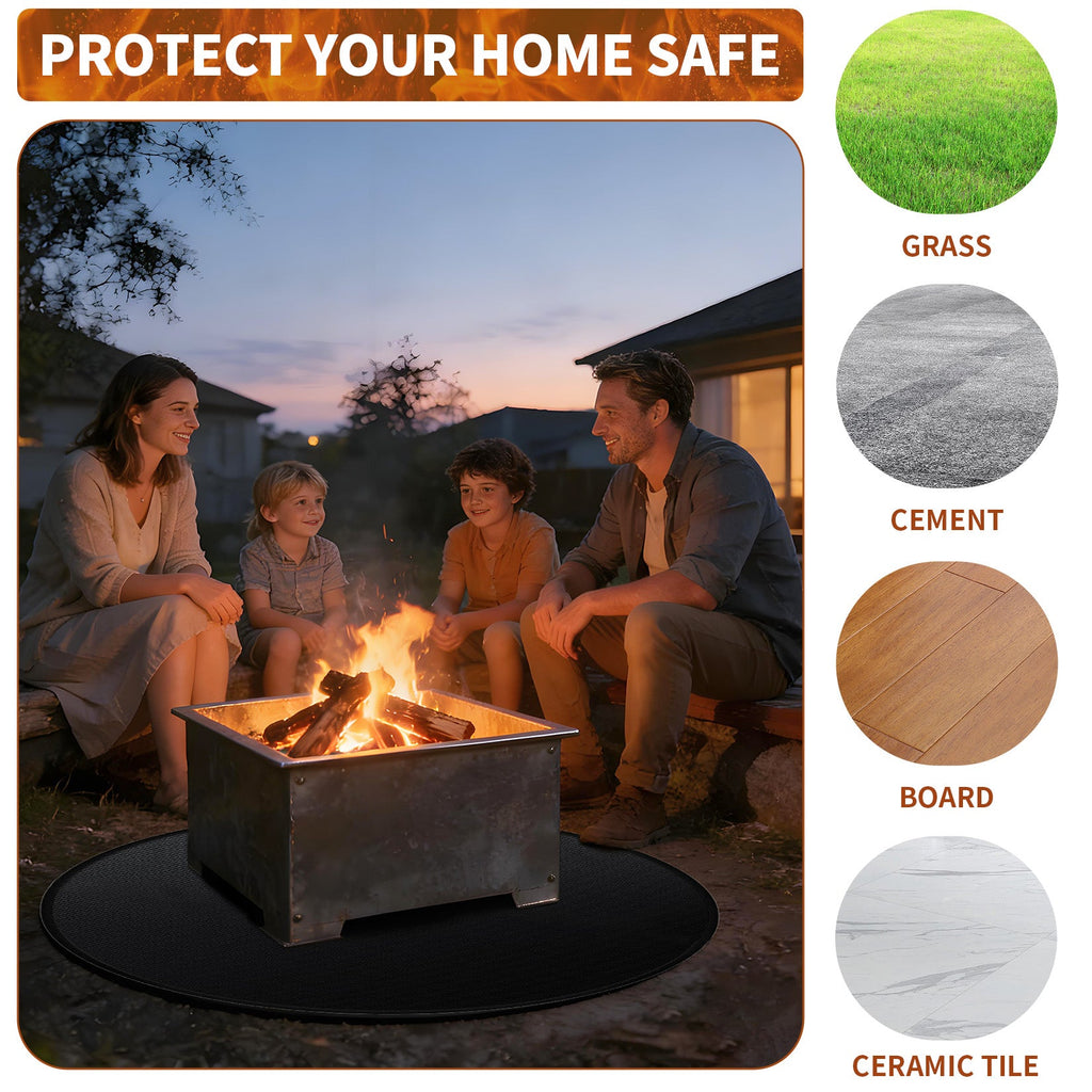 Garvee Double-Sided Fireproof & Waterproof Grill Mat – Heavy-Duty Fire Pit Deck Protector – Oil-Resistant, Reusable Pad for Patio, Outdoor & Indoor BBQ Fireplace – Black, 48-Inch