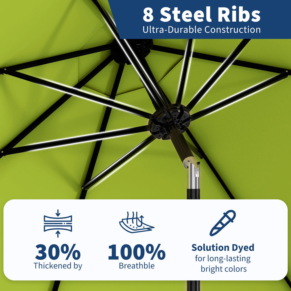 Garvee 9 ft Outdoor Patio Umbrella with 8 Sturdy Ribs, Crank Lift, Push-Button Tilt & UV-Resistant Waterproof Canopy for Pool, Deck, Yard & Garden, Grass Green