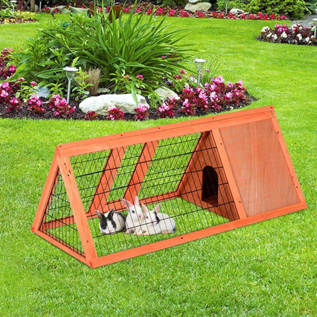 Garvee Wooden Outdoor Small Animal Hutch with Run and Double Doors – Portable A-Frame Rabbit Cage, Chicken & Quail Coop – Ventilated Shelter for Rabbits, Guinea Pigs, Hamsters – Bright Orange Red