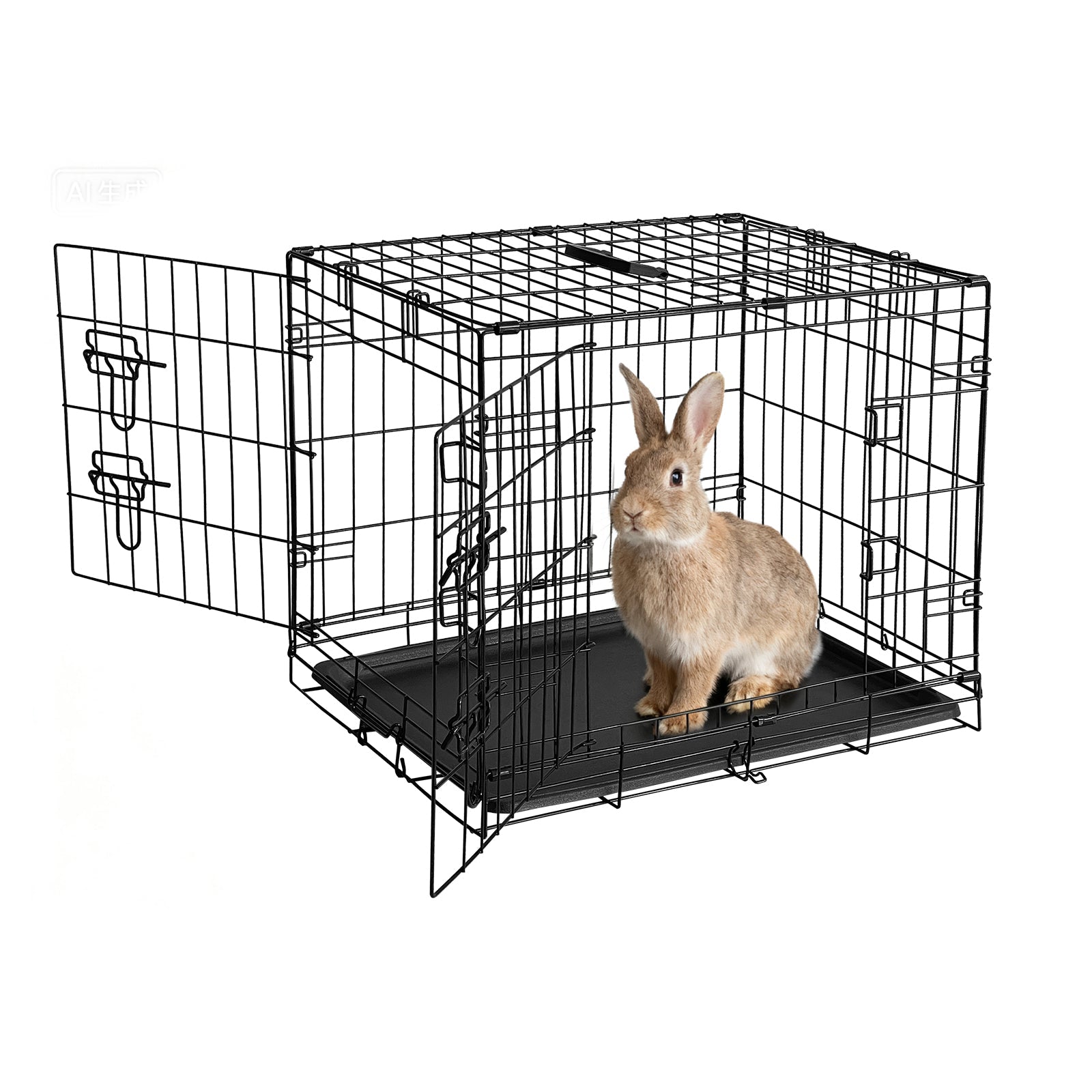 Garvee Collapsible Metal Wire Cage for Small Animals - Durable Mesh Floor, Slide-Out Removable Tray, Double Door, Rust-Resistant - Indoor/Outdoor Carrier for Rabbits, Chinchillas, Guinea Pigs, Ferrets - Size: 60×44×49cm