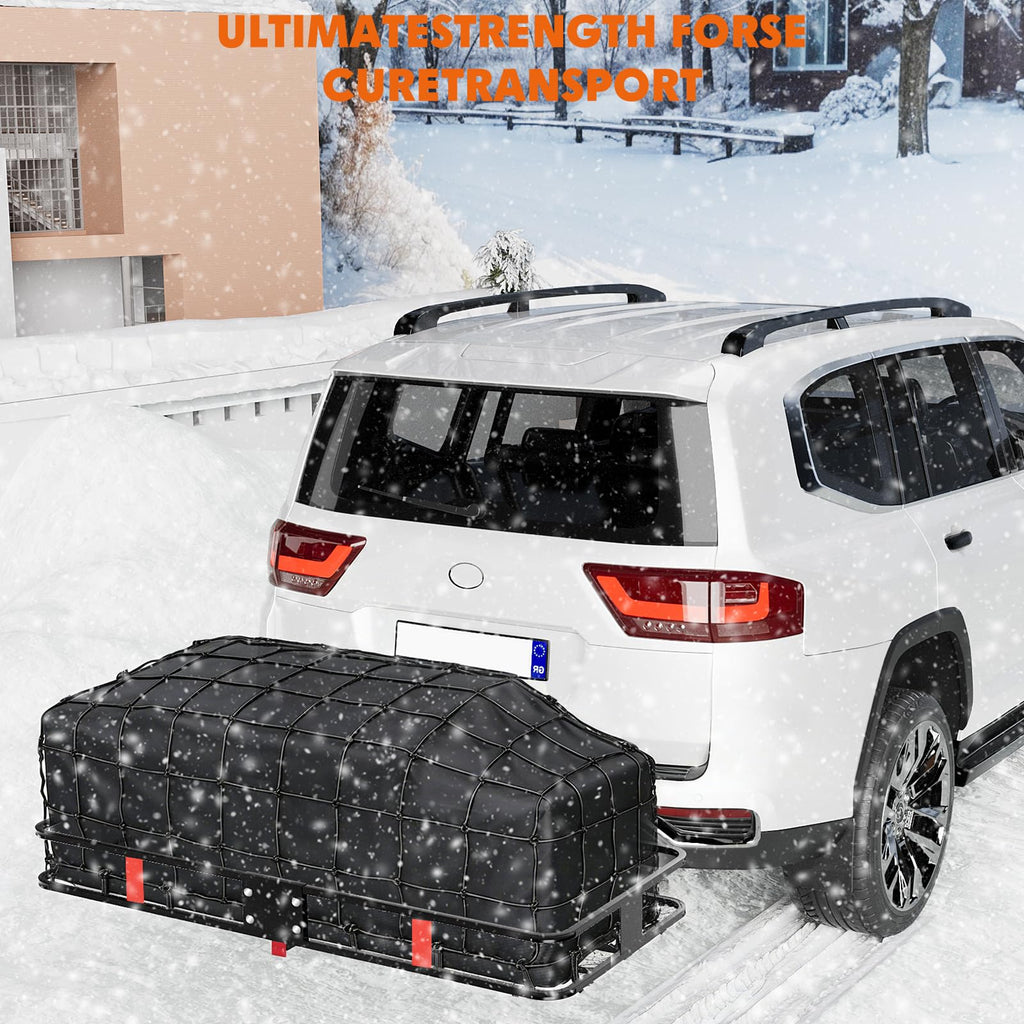 Garvee 60"x24"x6" Folding Hitch Mount Cargo Carrier Basket with 25 Cubic Feet Waterproof Cargo Bag (60" x 24" x 31") - 500 lbs Capacity, Folding Arm, Hitch Stabilizer, Net, and Straps