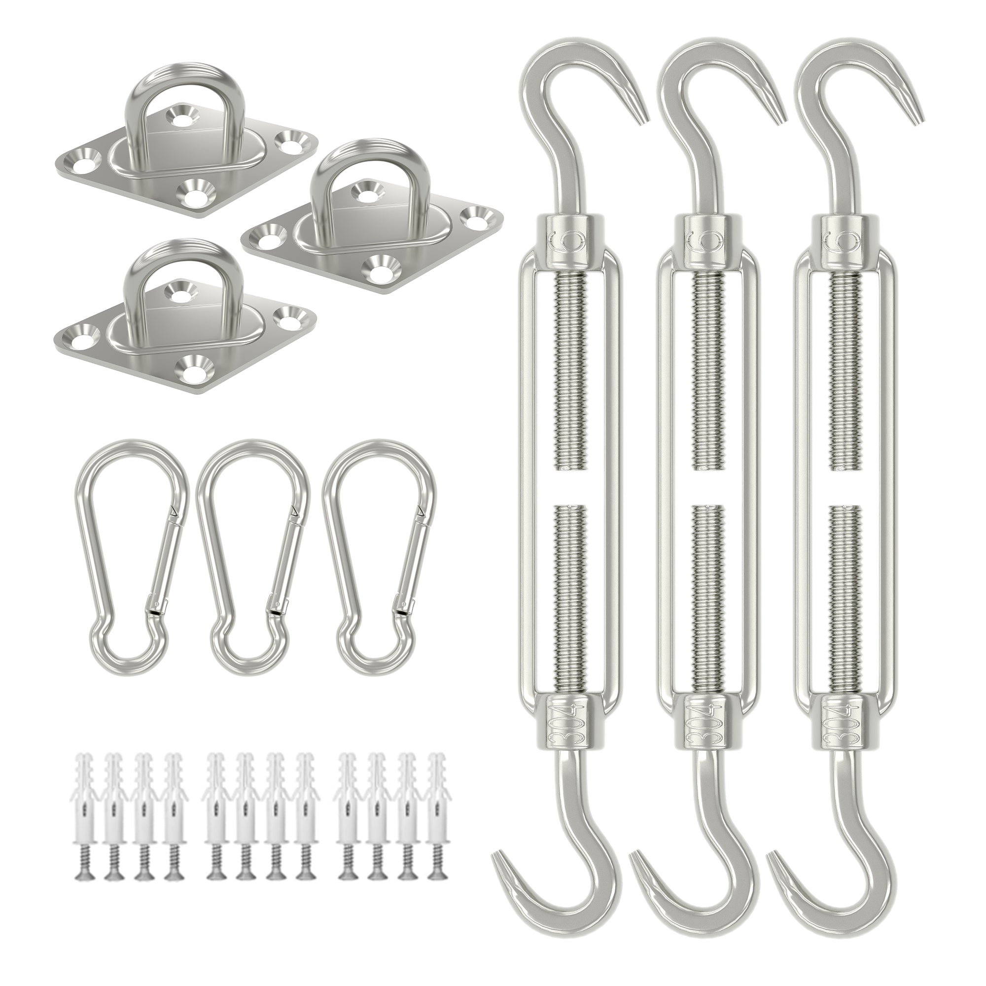 Garvee Sun Shade Sail Hardware Kit 6 Inch for Triangle Shade Sail Install, Stainless Steel Shade Sail Fixing Accessories for Outdoor Patio Canopy Garden, Heavy Duty Awning Attachment Set (40 Pcs)