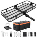 Garvee 70"x30"x6" Heavy-Duty Folding Hitch Cargo Carrier 600 lbs Capacity Ratchet Straps Waterproof Bag Integrated Lock Reflective Panels Fits 2" Receiver SUVs Off-Road