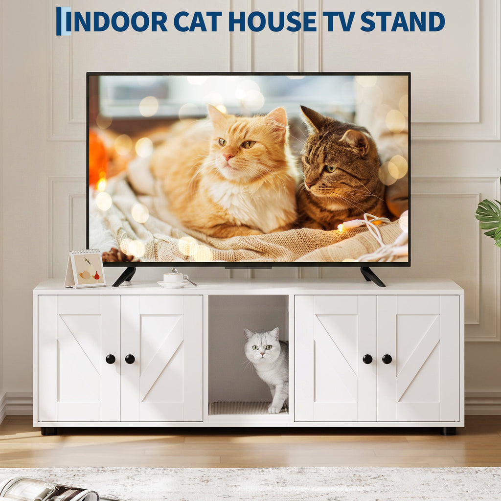 Garvee Cat Litter Box Enclosure for 2 Cats, Hidden Litter Box Furniture Cabinet with Double Room, Double Cat Litter Box Enclosure, Indoor Cat House, 43.4 x 18.1 x 17.7 Inches