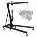 Garvee 2-Ton Engine Hoist - 4400 lbs Folding Hydraulic Cherry Picker, Heavy-Duty Shop Crane with 6 Caster Wheels and 4 Adjustable Boom Positions for Warehouse, Garage, and Workshop, Black
