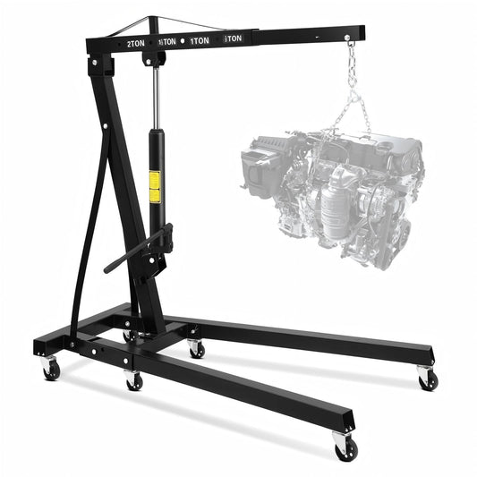 Garvee 2-Ton Engine Hoist - 4400 lbs Folding Hydraulic Cherry Picker, Heavy-Duty Shop Crane with 6 Caster Wheels and 4 Adjustable Boom Positions for Warehouse, Garage, and Workshop, Black