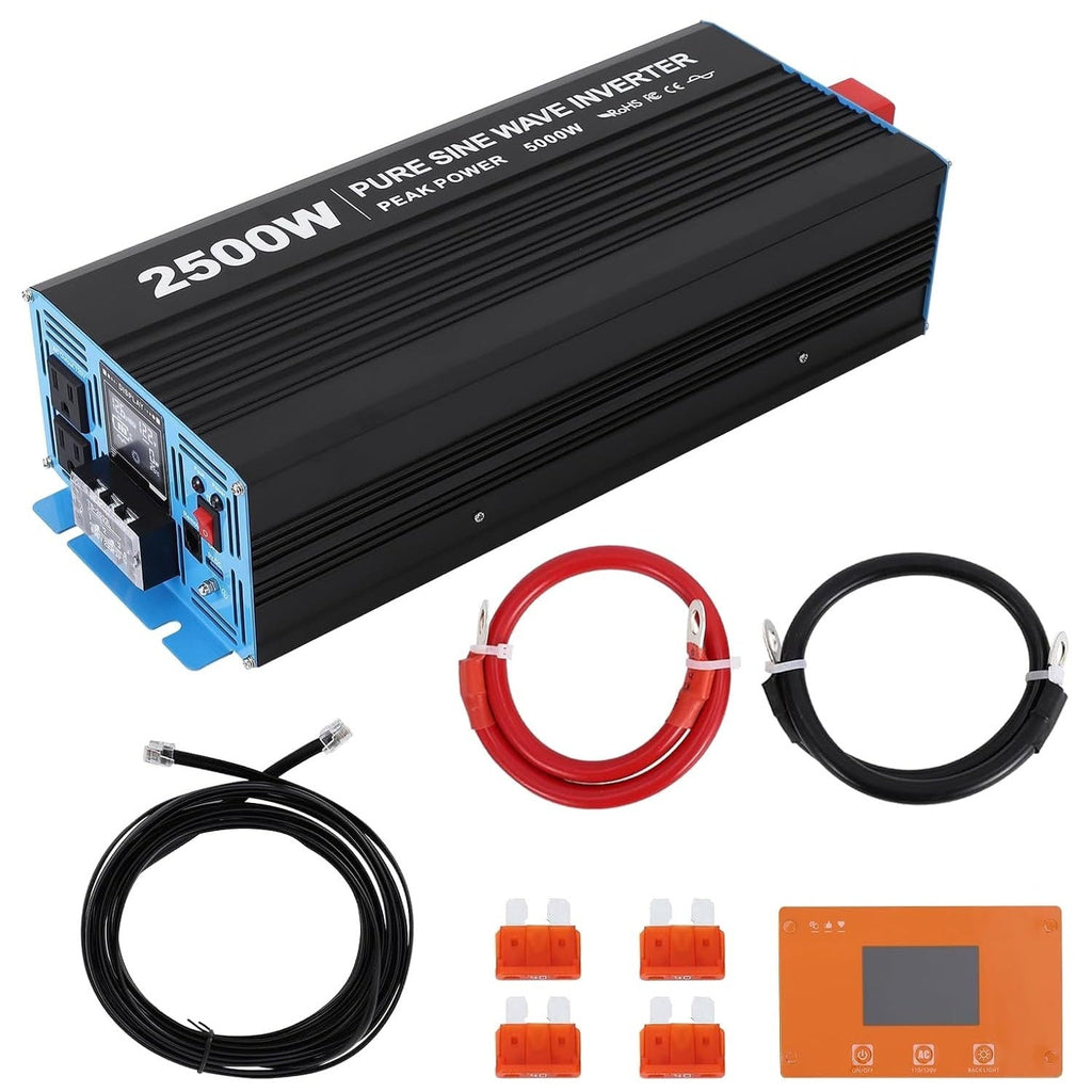 Garvee 2500W Pure Sine Wave Inverter — 5000W Peak, 12V→120V AC, Low-Idle Power, Multi‑Battery Compatible (Li/AGM/GEL), 6 Safety Protections