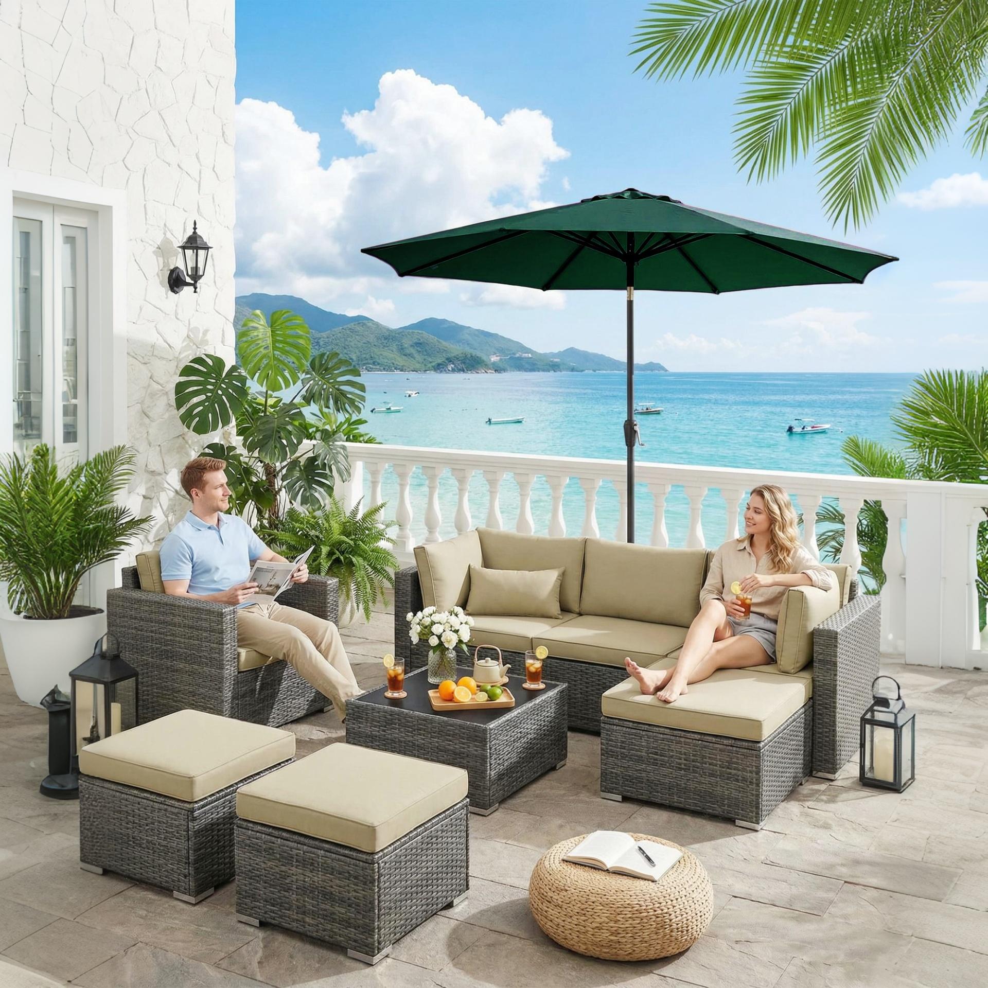 Garvee 10FT Outdoor Patio Umbrella, Outdoor Table Umbrella with Push Button Tilt and Crank, Market Umbrella with 8 Sturdy Ribs, UV Protection Waterproof for Garden Backyard Deck Pool, Dark Green