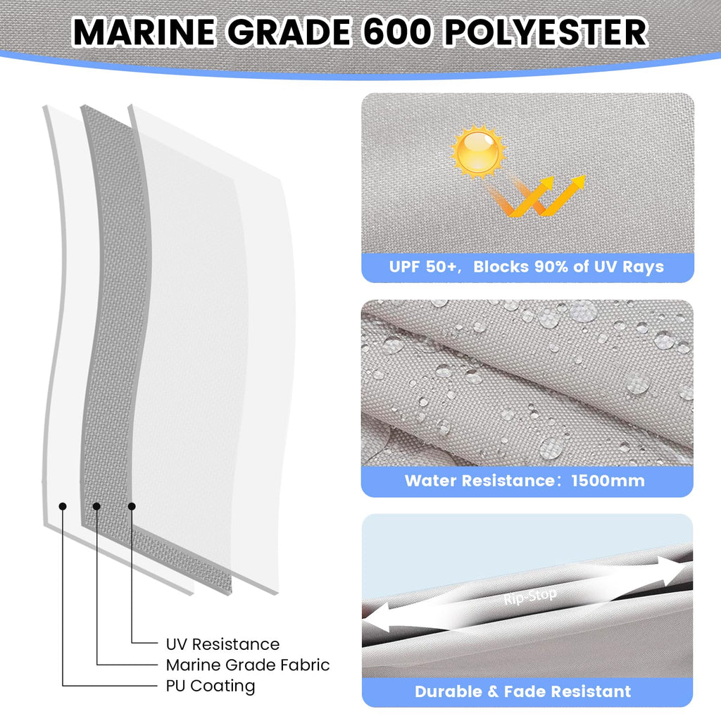 Garvee Heavy-Duty 3 Bow Bimini Top for Boats – 600D Waterproof Marine Canopy with Removable Mesh Sidewalls, Adjustable Aluminum Alloy Frame, Side Curtains, Rear Support Poles, Storage Boot, Easy Install Sun Shade, Grey, Size: 3BOW 6'×54-60"×46" 4-wind