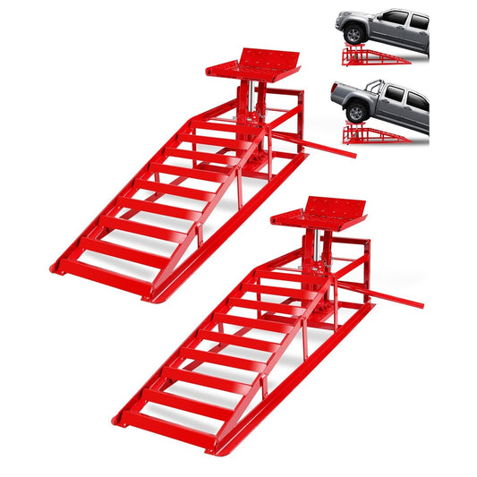 Garvee Hydraulic Car Ramps - 5T Capacity, Adjustable Height (9.3"-14"), Steel with Anti-Slip Plate, Ring Chain Bolt for Cars, SUVs, and Light Trucks, Red
