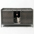 Garvee Handwoven Rattan Cat Litter Box Enclosure - Hidden Cat Washroom Cabinet with Door, Mat & S-Shaped Hooks - Spacious Stylish Cat Furniture for Living Room or Bedroom - Gray