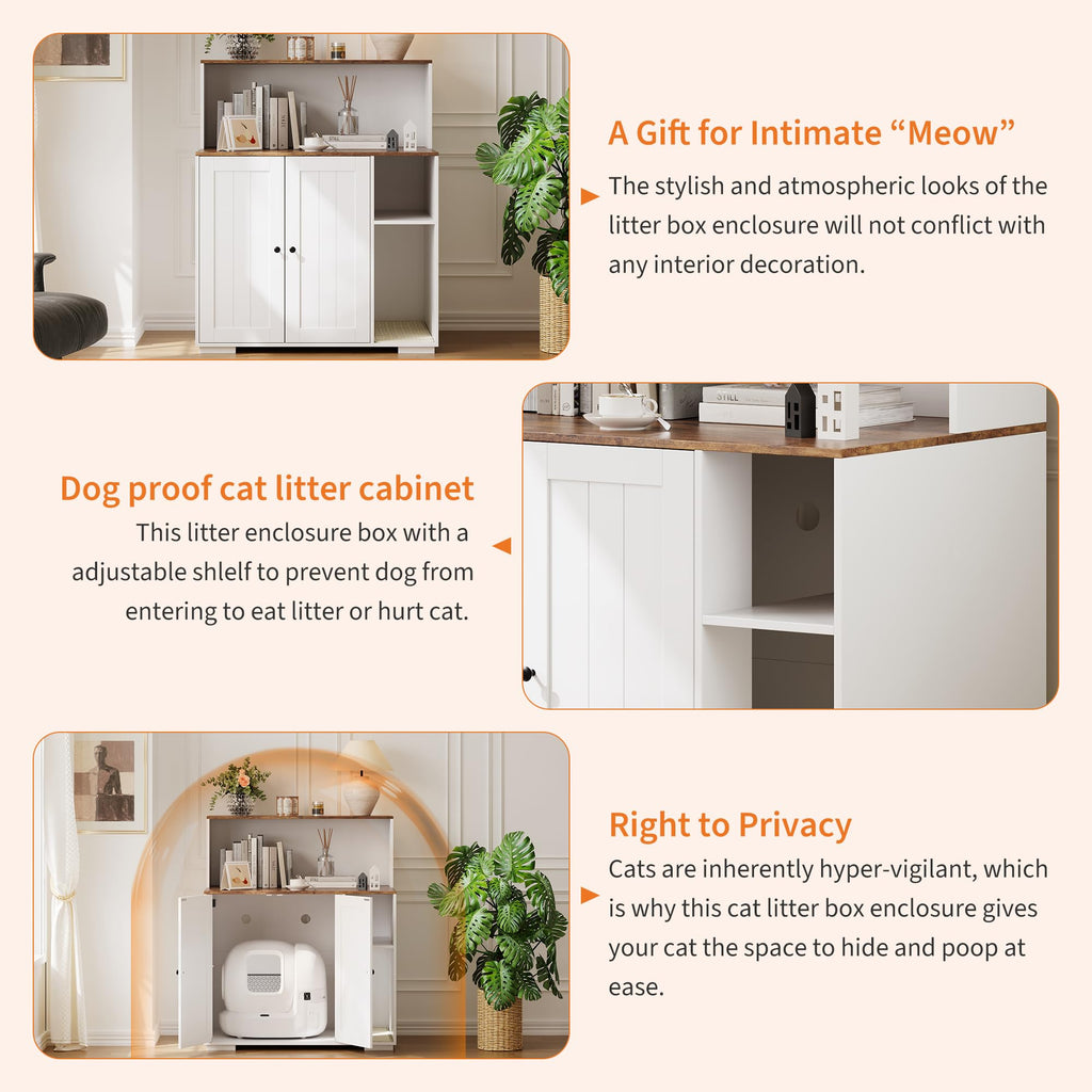 Garvee Dog-Proof Large Cat Litter Box Enclosure with Scratch Pad, Large Automatic Litter Box Furniture for Placing Self-Cleaning Litter Box,Litter Cabinet with Outlet ,Space for Cat Stuffs