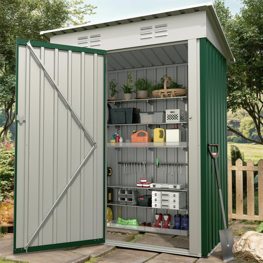 Garvee 5×3FT Metal Outdoor Storage Shed, 67 Cu.Ft Weather-Resistant Galvanized Steel Garden Shed with Lockable Door, Sloped Roof & Vents, Patio Lawn Equipment Storage House, Dark Green