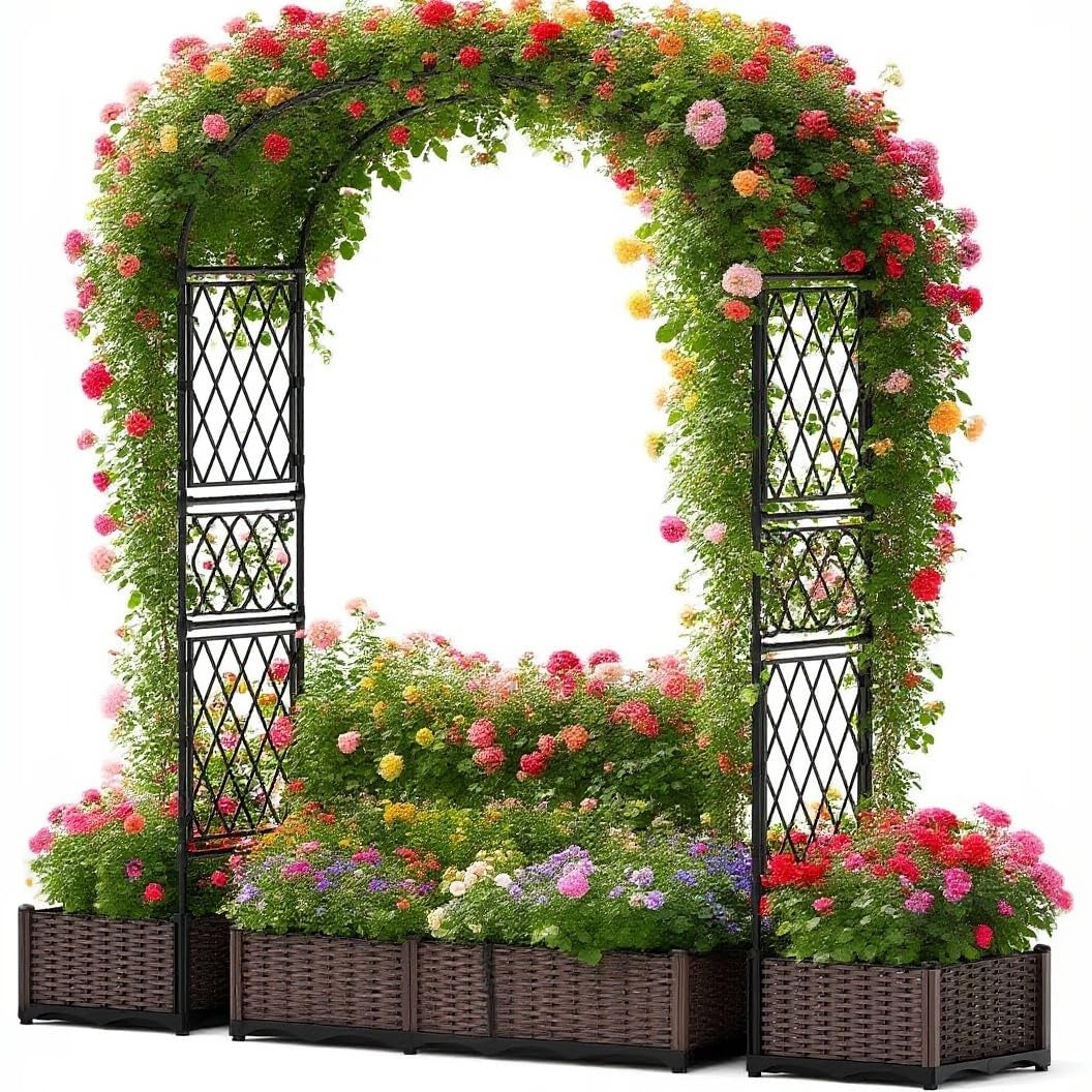 Garvee 90.5" Garden Arbor with 2 Planter Boxes, PE Coated Metal Garden Arch Trellis for Climbing Plants, Decorative Archway Wedding Arch Frame, Weather-Resistant Arbor Trellis for Lawn Backyard Yard