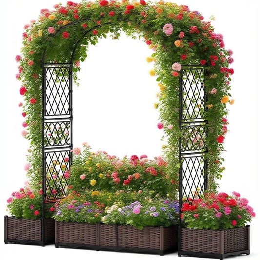 Garvee 90.5" Garden Arbor with 2 Planter Boxes, PE Coated Metal Garden Arch Trellis for Climbing Plants, Decorative Archway Wedding Arch Frame, Weather-Resistant Arbor Trellis for Lawn Backyard Yard