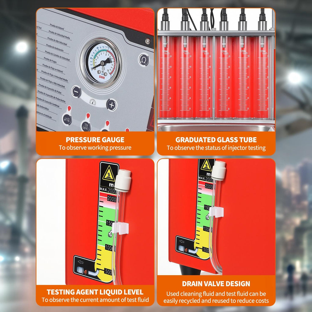 Garvee Fuel Injector Tester & Cleaner, 3-in-1 100W Ultrasonic, Resistance/Flow/Pulse Test, Adjustable 0.1-25ms Pulse Width, for 6 Cylinder Gasoline Engines, Auto Repair Tool