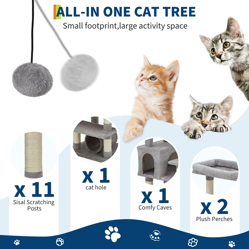 Garvee Multi-Level Cat Tree with Condo, 74" Tall Cat Tower with 11 Scratching Posts, Hammock, Tunnel, Large Top Perches & Anti-tip Kit, Indoor Cat Furniture for Large Cats, Light Gray