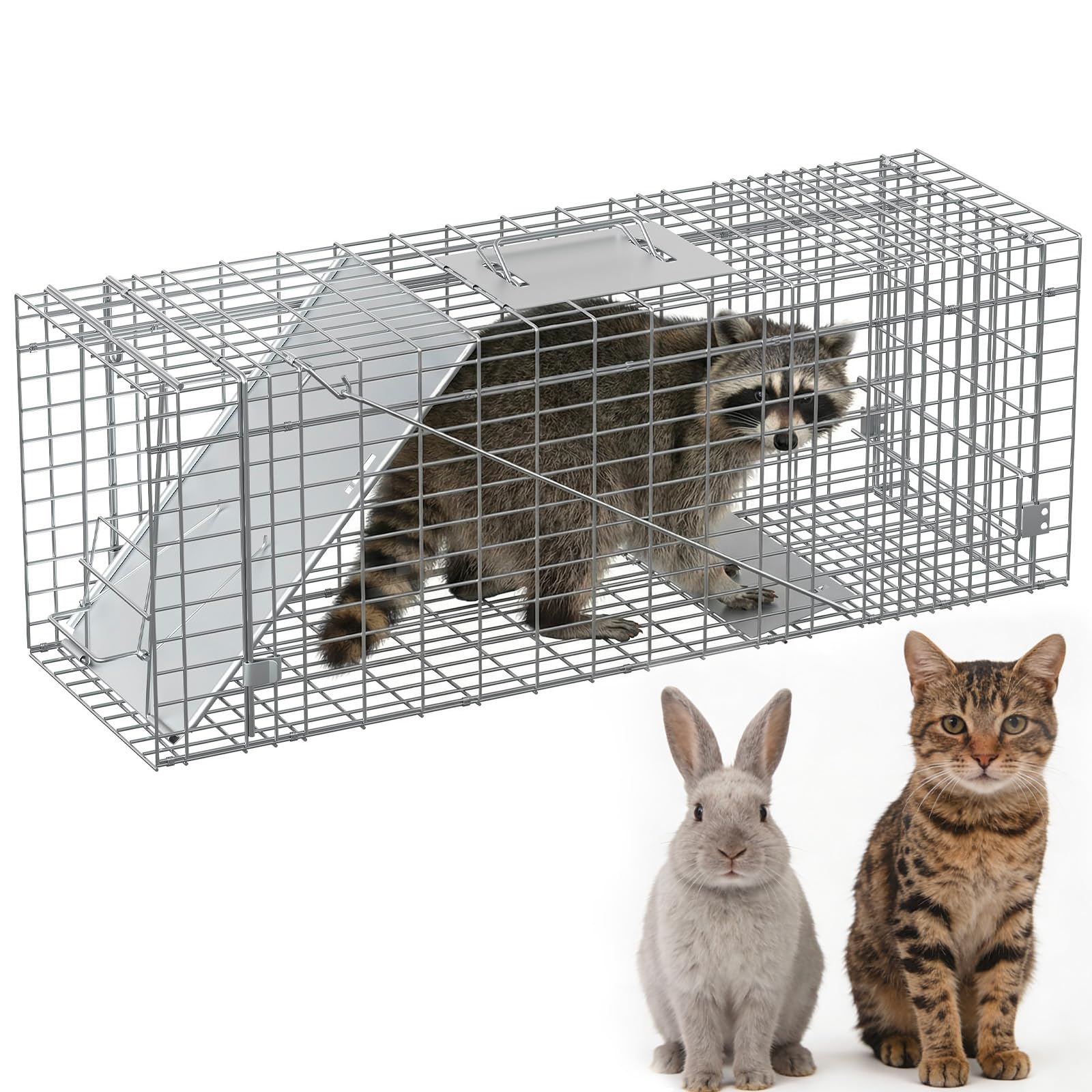 Garvee Heavy Duty Live Animal Trap Cage – Collapsible Steel, Sensitive Trigger – Humane for Raccoons, Feral Cats, Skunks, Rabbits & Small Foxes – Easy Carry Handle – 32x10x12 in / 81.3x25.4x30.5 cm