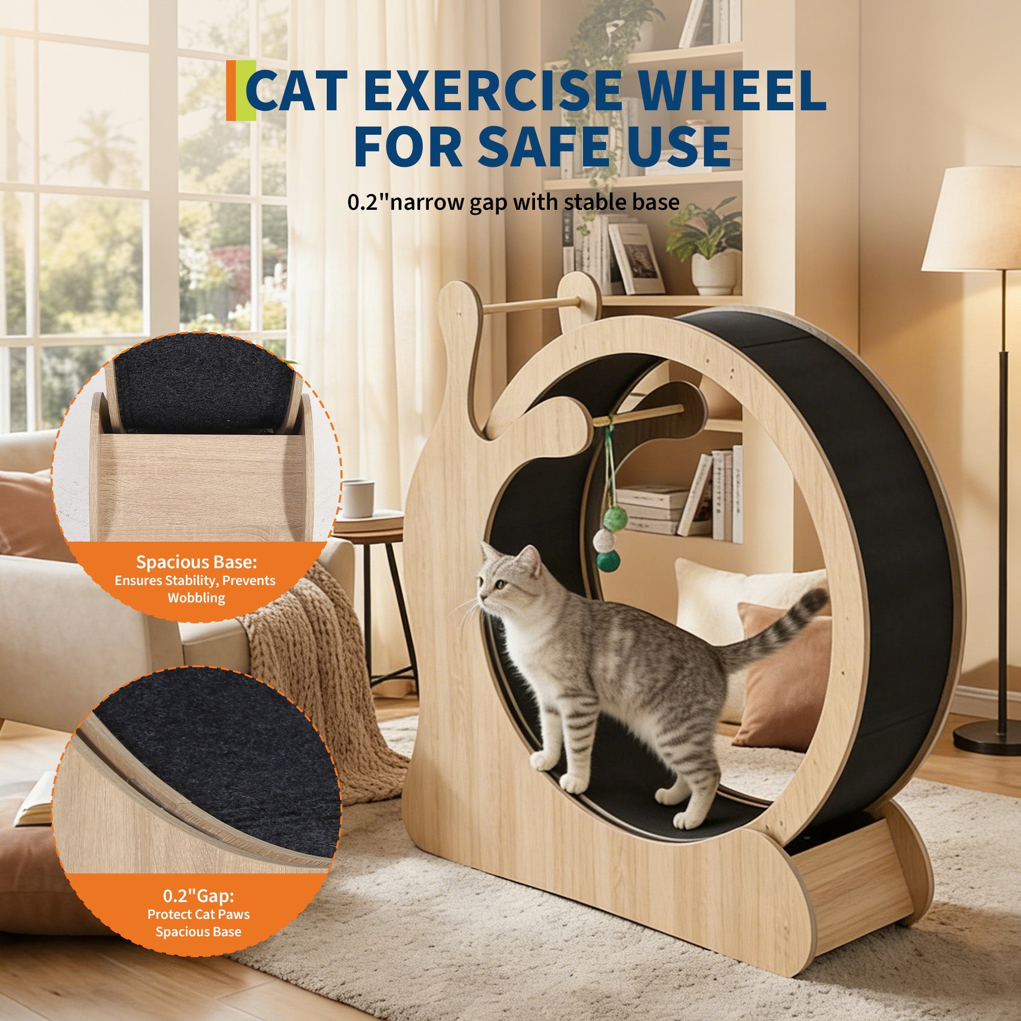 Garvee Cat Wheel Exerciser for Indoor Cats, 41'' Large 3-in-1 Cat Treadmill with Scratching Board and Play Balls, Quiet Cats Running Wheel for Kitty Fitness Wood color